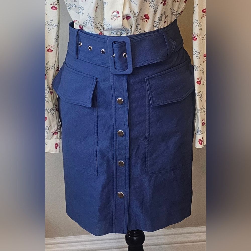 Nine West Navy Pencil Skirt with Button Detail And Belt